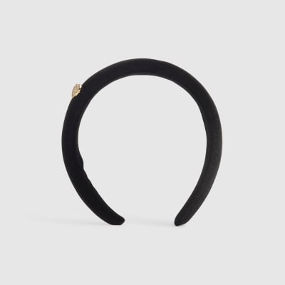 Girls Black Velvet Diamante Heart Headband