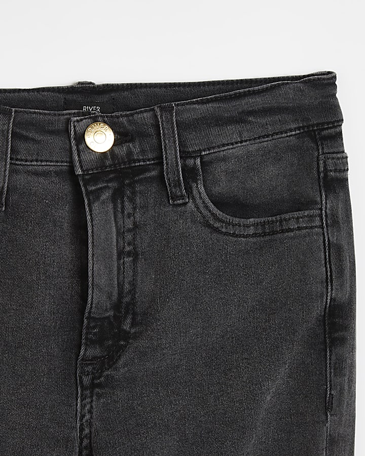 Girls black washed flared jeans