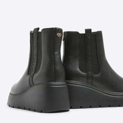 Girls black wedge boots River Island