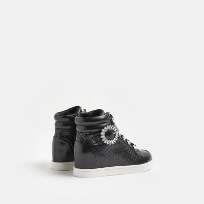 Girls Black Wedge High Top Trainers