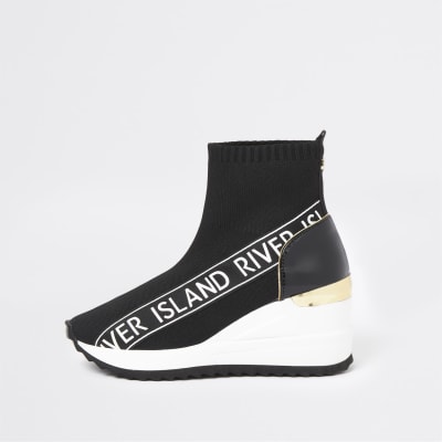 girls black sock trainers