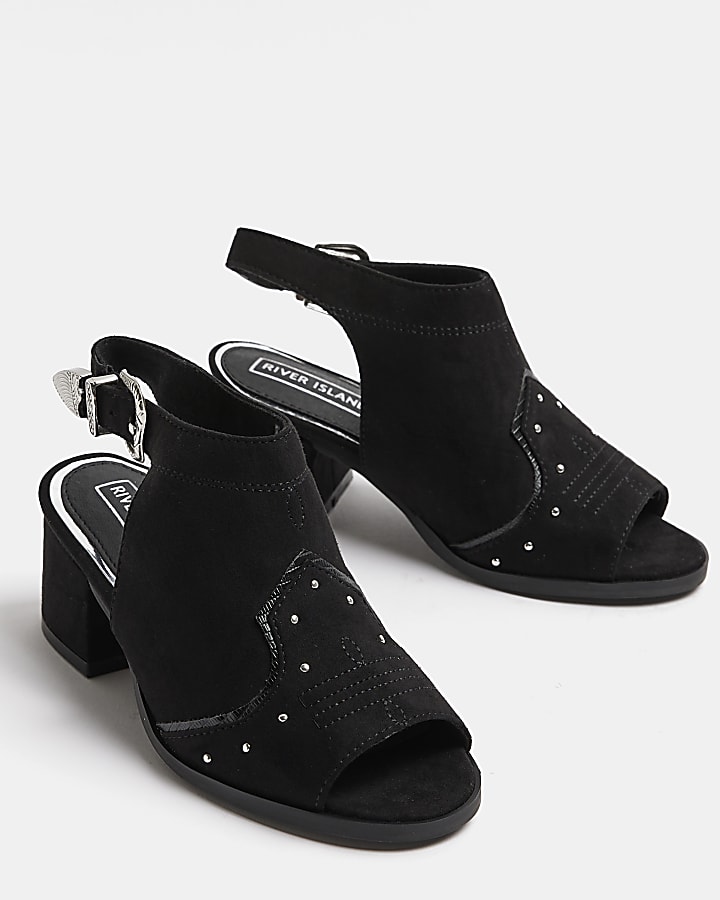 Girls black western heeled shoe boots