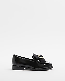Girls black wide fit bow loafers
