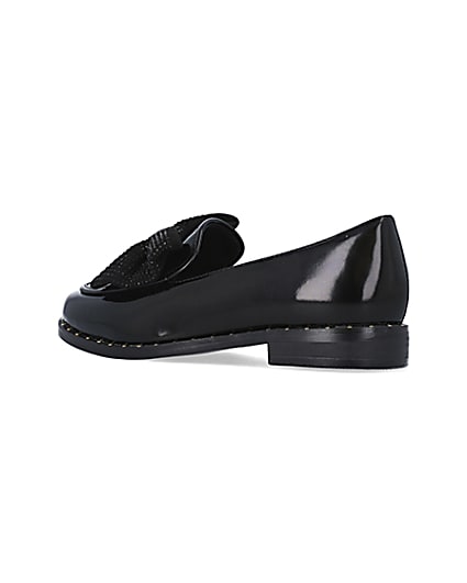 360 degree animation of product Girls Black wide fit Gem Bow patent Loafers frame-5