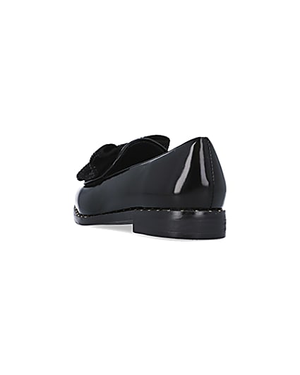 360 degree animation of product Girls Black wide fit Gem Bow patent Loafers frame-7