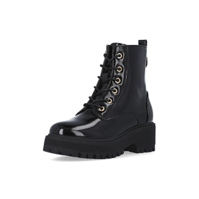 Girls black wide fit heeled boots | River Island