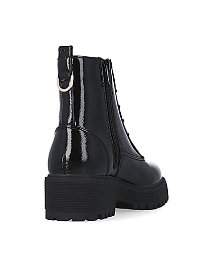 360 degree animation of product Girls black wide fit heeled boots frame-11