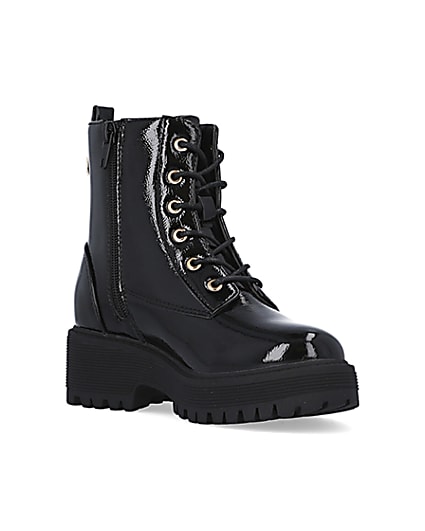 360 degree animation of product Girls black wide fit heeled boots frame-18