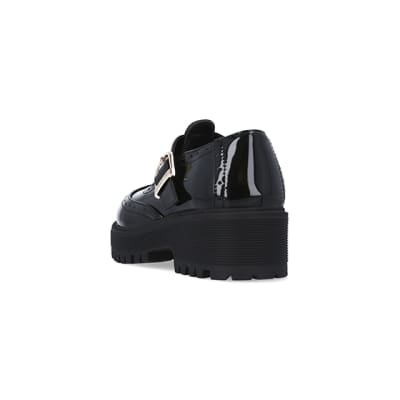 360 degree animation of product Girls black wide fit patent Mary Jane brogues frame-7