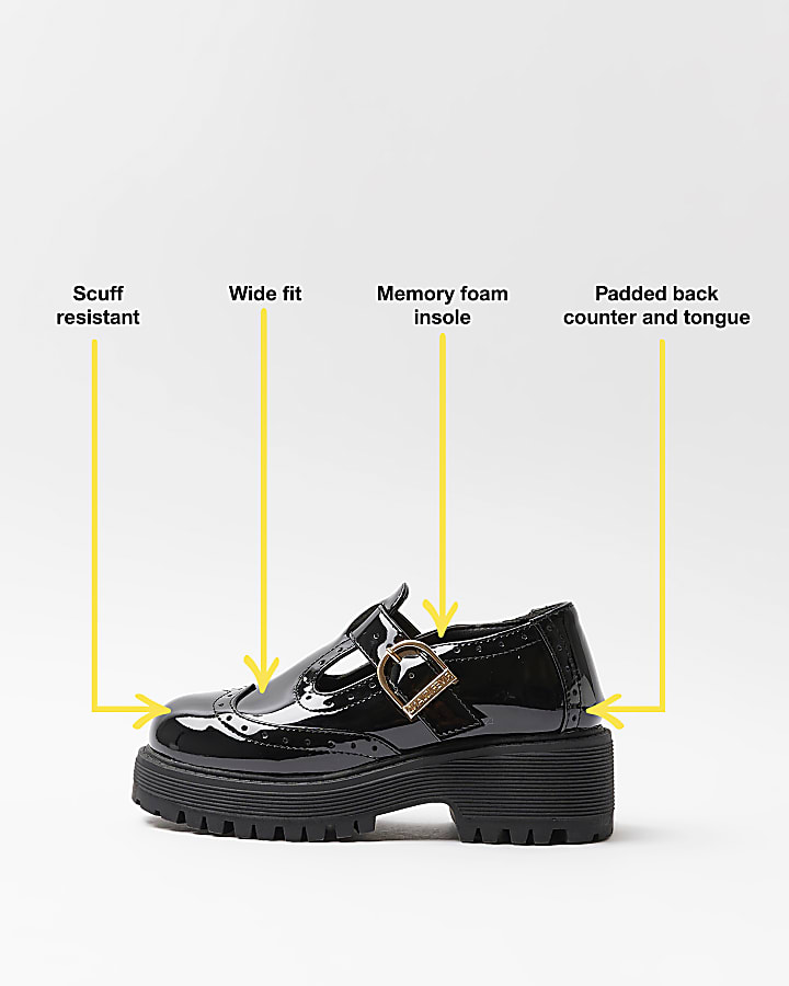 Girls black wide fit patent Mary Jane brogues