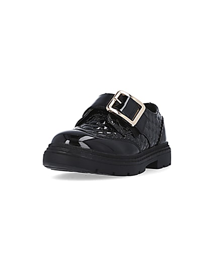 360 degree animation of product Girls black wide fit RI monogram buckle shoes frame-23