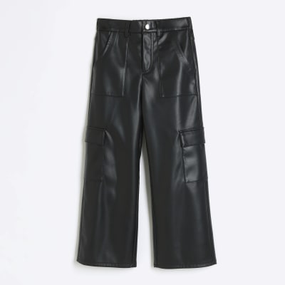 Girls black wide leg cargo trousers | River Island