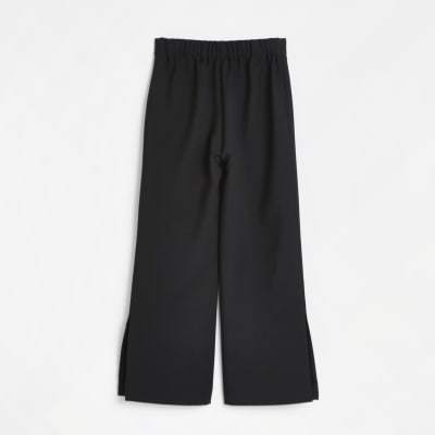 Girls Black Wide Leg Ring Belt Trousers