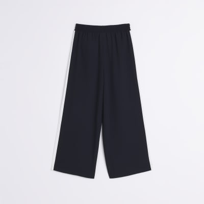 Girls Black Wide Leg Striped Joggers
