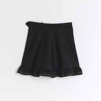 Girls black wrap swim skirt River Island