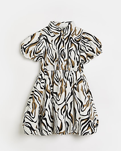 Girls black zebra print puffball shirt dress