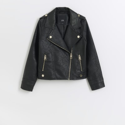 Girls black zip up biker jacket | River Island
