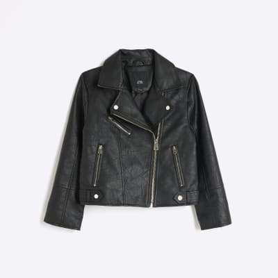 Girls black zip up biker jacket | River Island