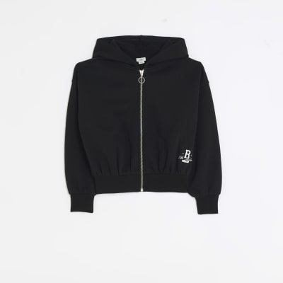 River Island monogrammed hoodie in black