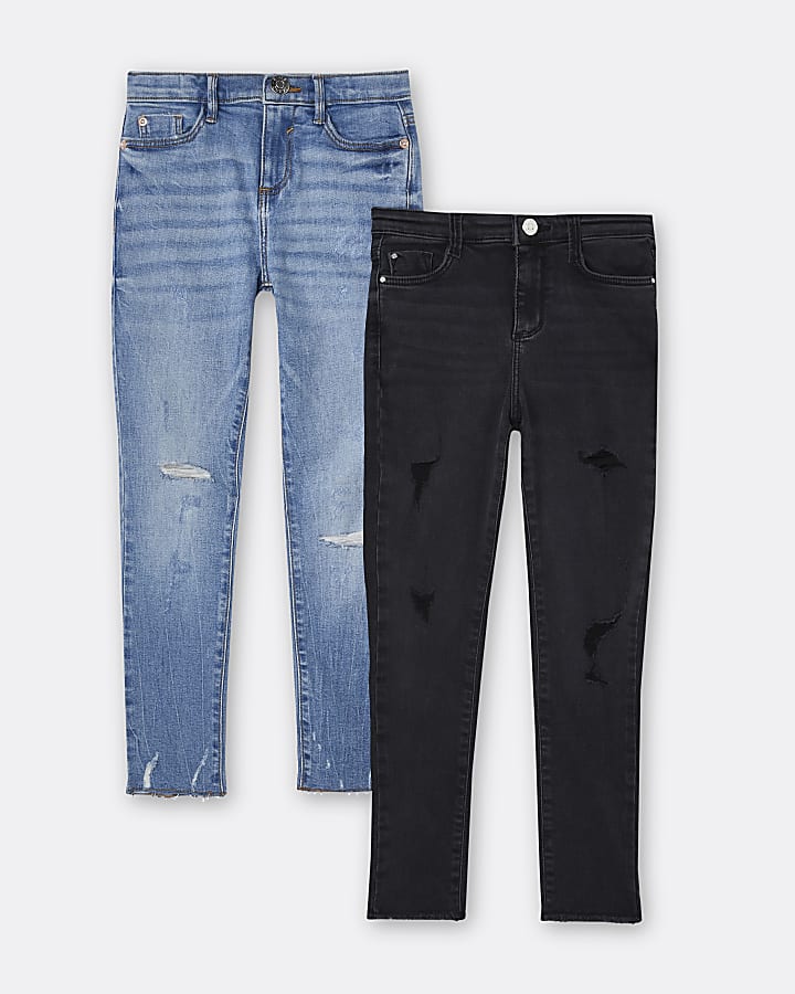 Girls blue and black skinny jeans 2 pack