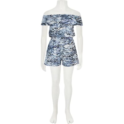 blue leopard print playsuit