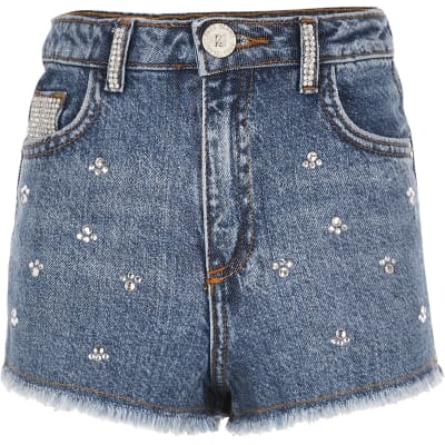 diamante denim shorts