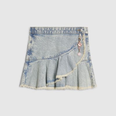 Girls Blue Asymmetric Skirt With Keychain