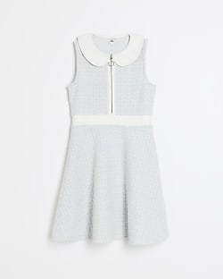 Girls blue boucle check collared dress