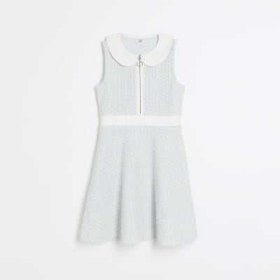 Girls blue boucle collared dress