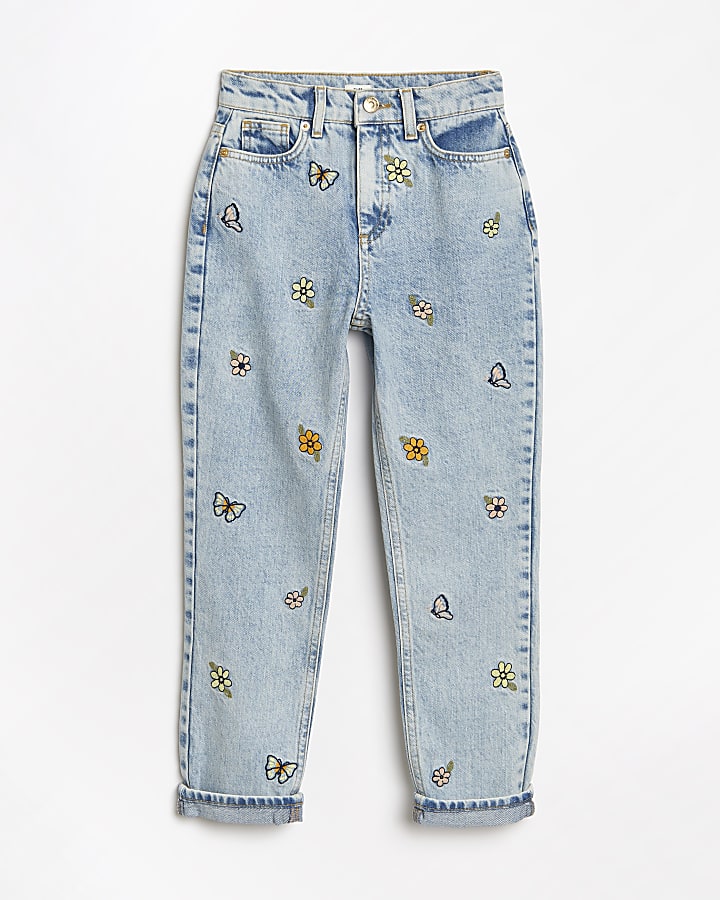 Girls blue butterfly mom jeans