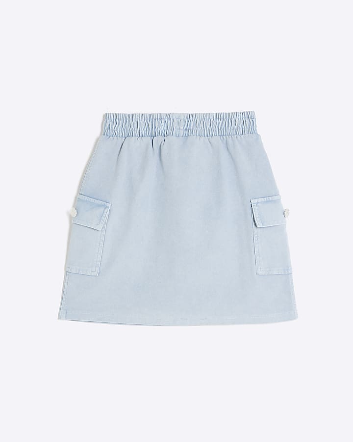 Girls blue cargo pull on skirt