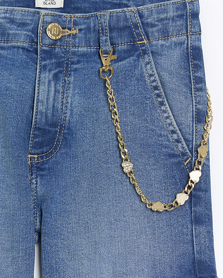 Girls blue chain detail cargo skinny jeans | River Island