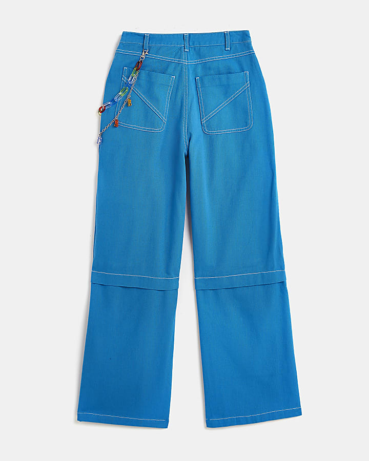 Girls Blue Chain Pocket Cargo trousers