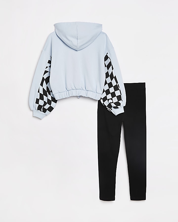 Girls blue checkerboard hoodie outfit