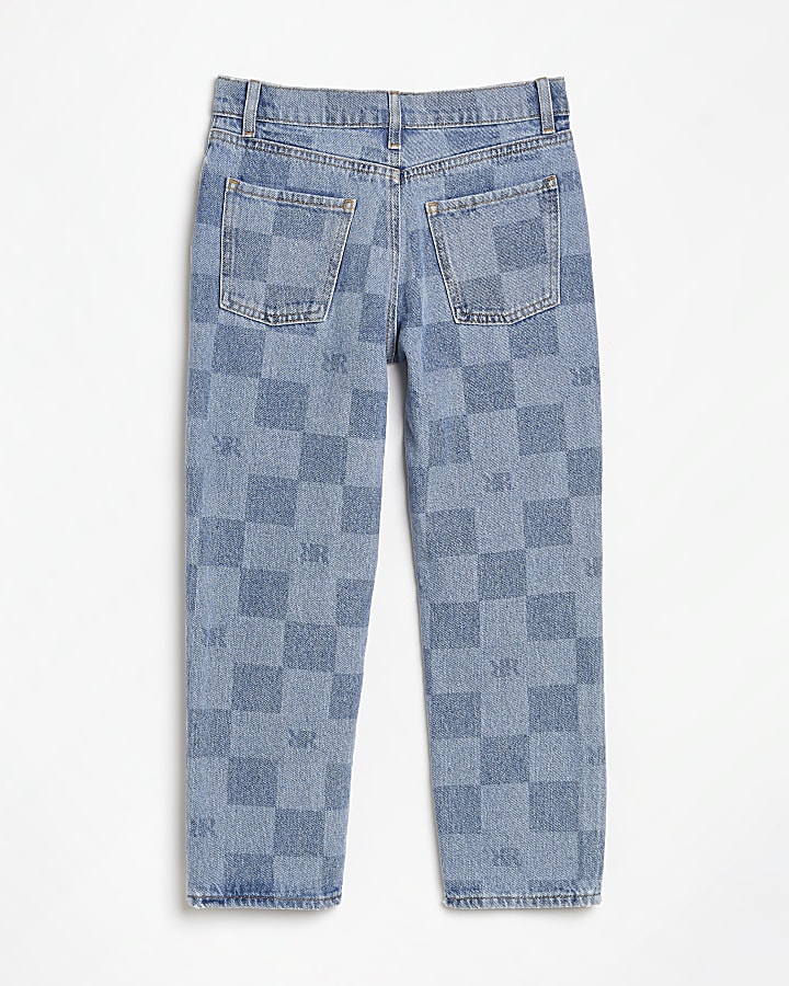 Girls blue checkerboard straight jeans