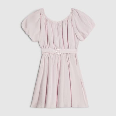Girls Blue Chiffon Belted Dress