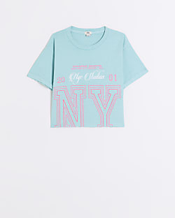 Girls Blue Cropped NYC graphic T-shirt