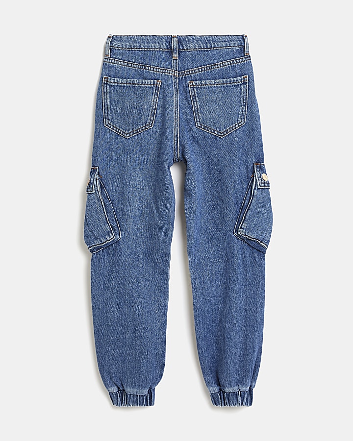 Girls blue cuffed jogger jeans