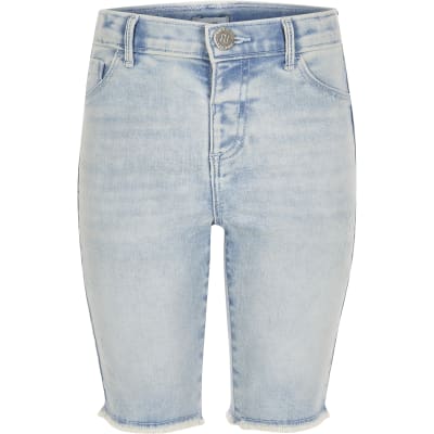 blue jean biker shorts