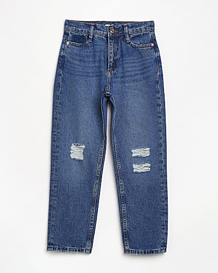 Girls blue denim mid wash straight leg jeans