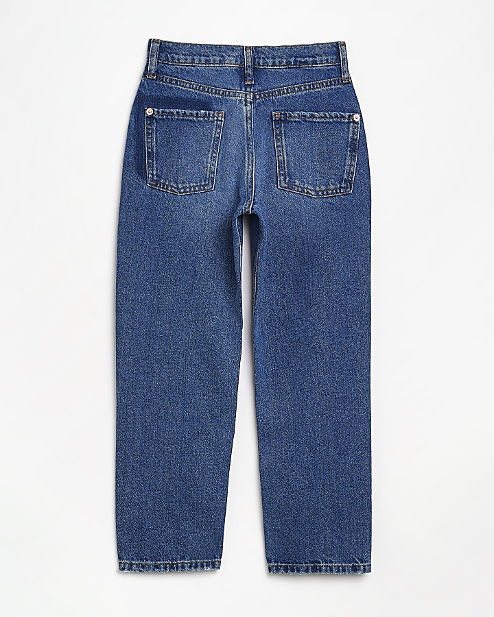 Girls blue denim mid wash straight leg jeans