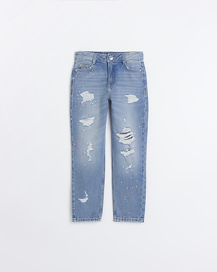 Girls Blue Denim Paint Splat Slim fit Jeans
