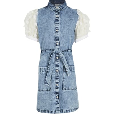 river island black denim dress