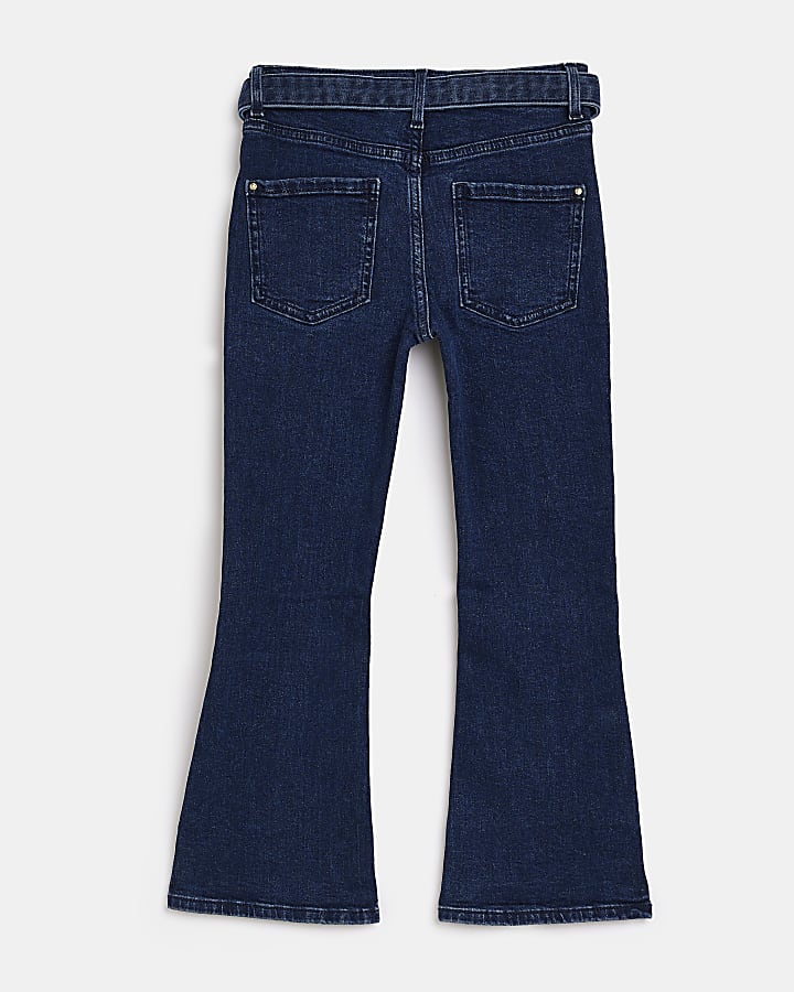 Girls Blue diamante belted split flared jeans