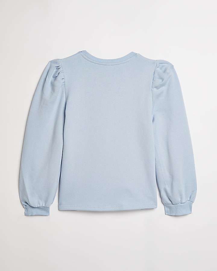Girls blue diamante graphic print sweatshirt