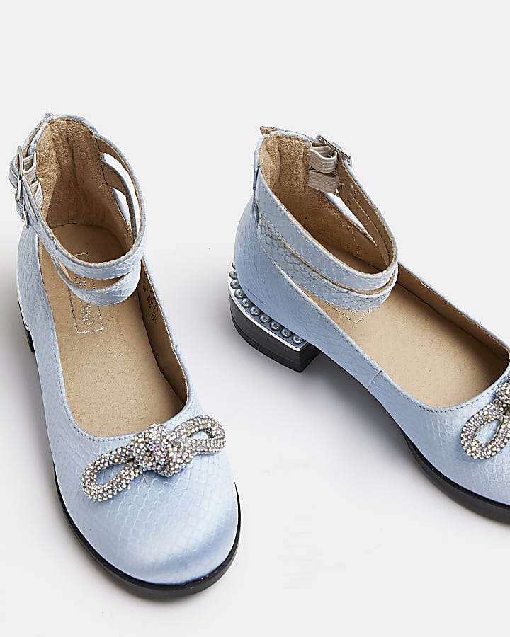 Girls Blue embellished bow Ballerina shoes