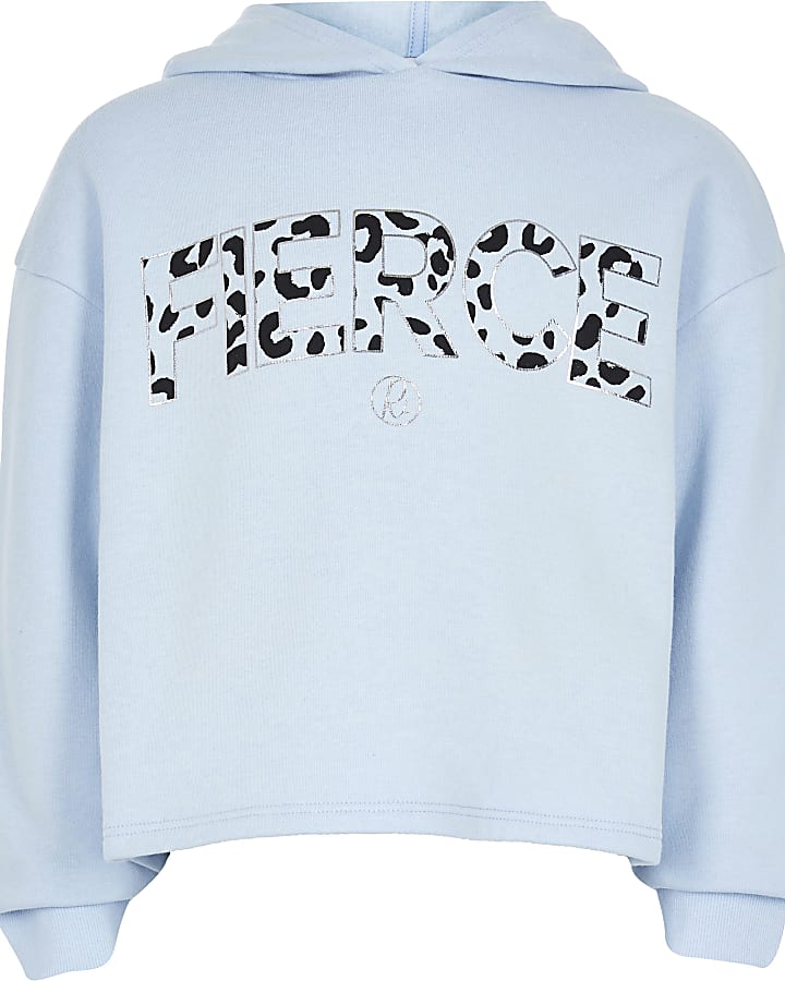 Girls blue 'Fierce' print hoodie