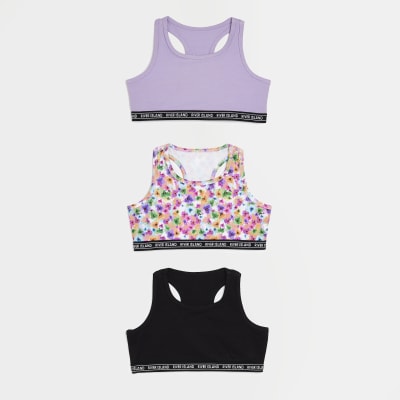 Girls Blue Floral Racer top 3 | River Island