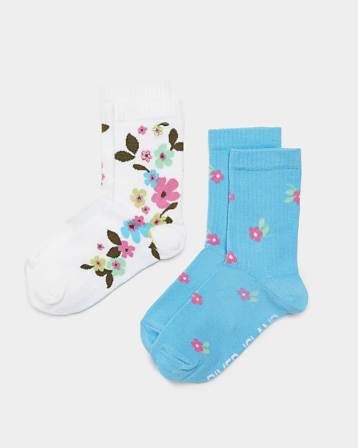 Girls blue Floral socks 2 pack