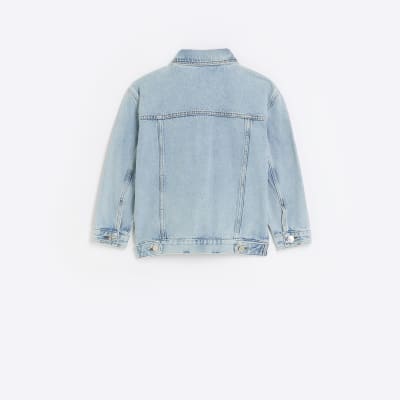 Girls Blue Frill Denim Jacket River Island